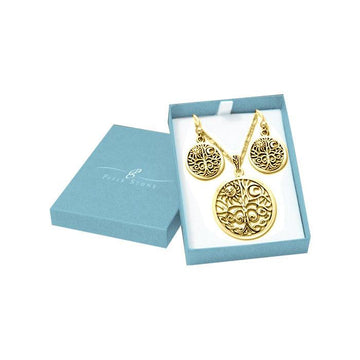 Together we are the Tree of Life Solid Gold Pendant Chain and Earrings Box Set GSET007 - Jewelry